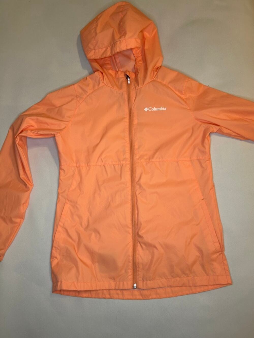 Columbia Girls Switchback II Rain Jacket Youth L Coral Orange Hooded Waterproof